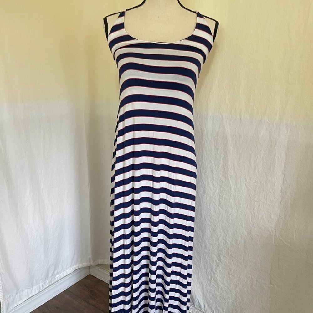 Vintage Victoria's Secret Maxi Sundress Size SP Blue, White  and red Stripes  *